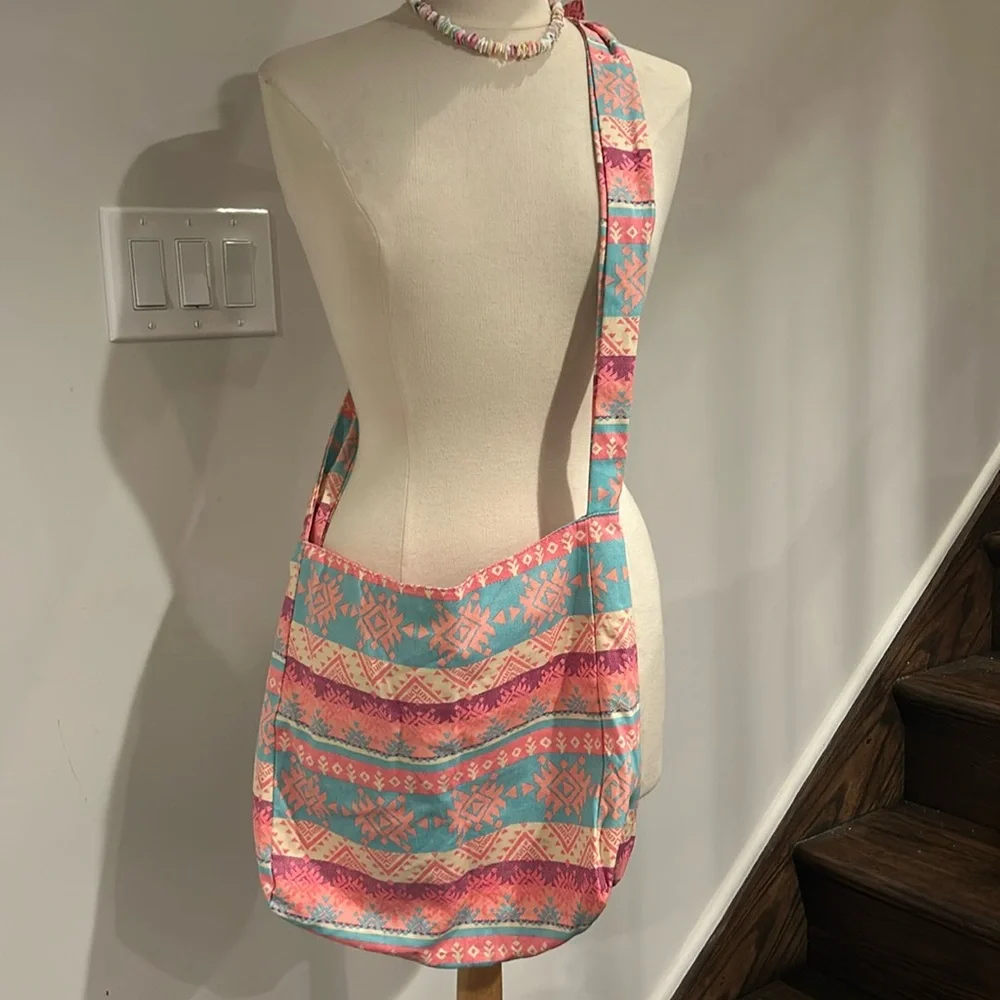 Large Multicolor Pastel Aztec Pattern Shoulder Bag - Picture 2 of 15